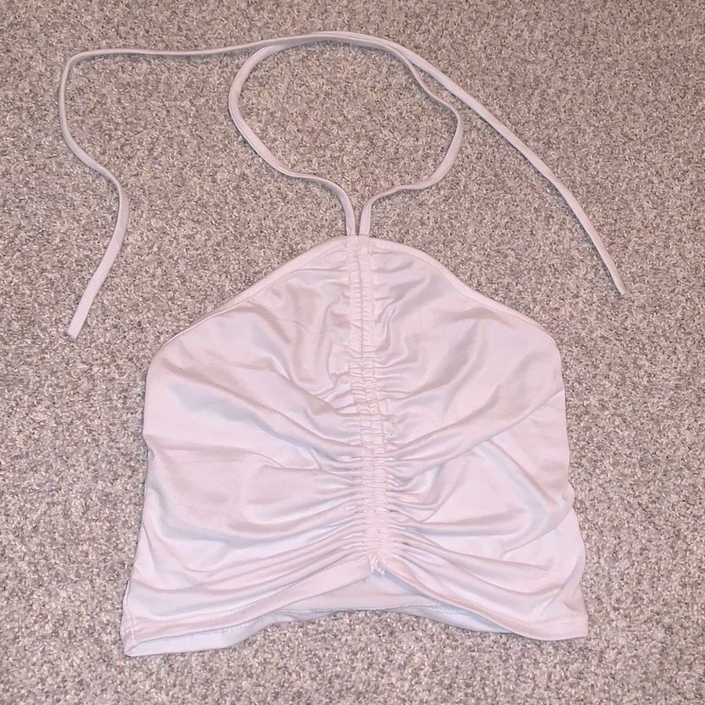 White Halter Crop Top w/ Ruching, XS